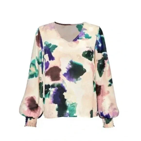 NEW~Women's Cabi #4341 Mystic Blouse in Aurora Floral Watercolor Size Small - Picture 1 of 11